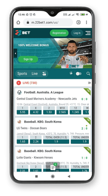 22bet mobile app - main page