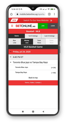 Betonline mobile app - sports page