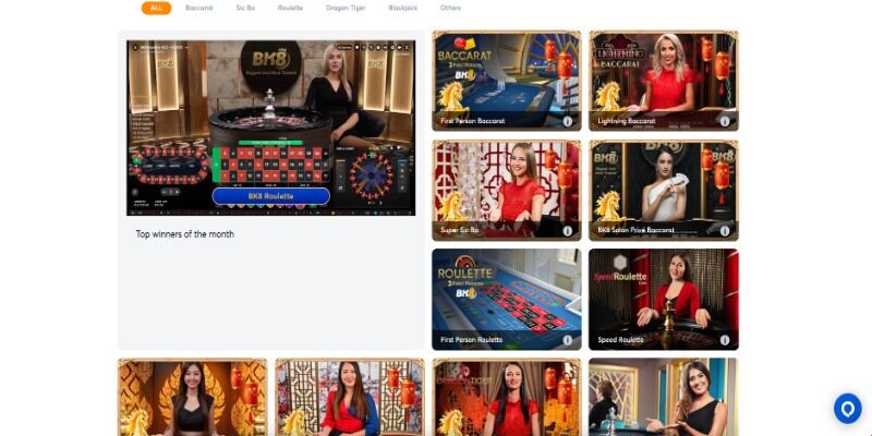 The screenshot of BK8 casino page