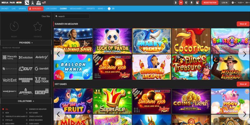 The screenshot of Megapari casino page