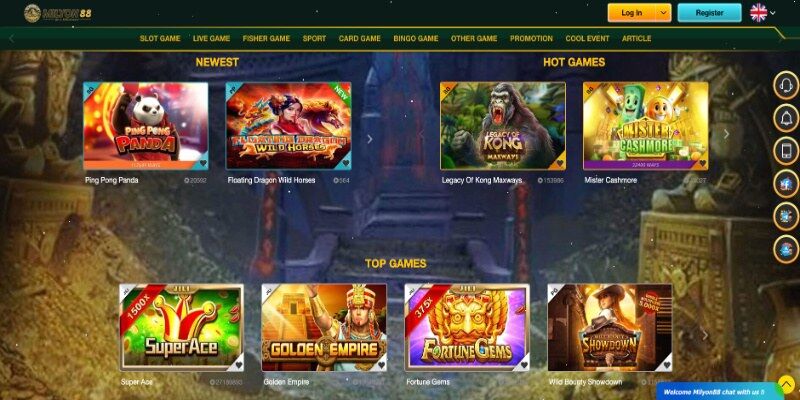 The screenshot of Milyon casino page