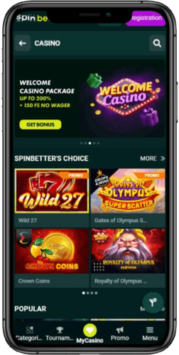 Mobile screenshot of the casino page