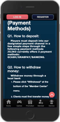Mobile screenshot of the Jiliko payment methods