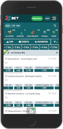 The mobile screenshot of 22bet sport page