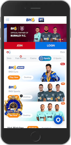 The mobile screenshot of BK8 sport page