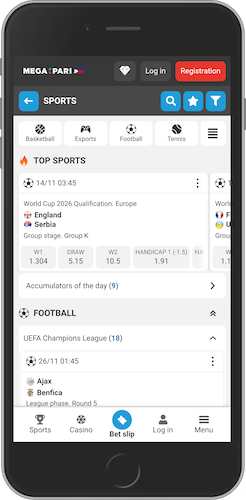 The mobile screenshot of Megapari sport page