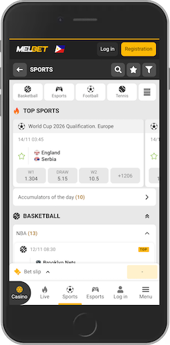 The mobile screenshot of MelBet sport page