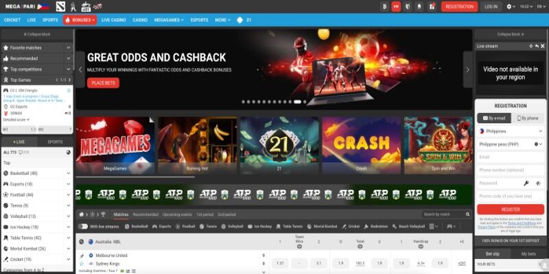 The screenshot of Megapari main page