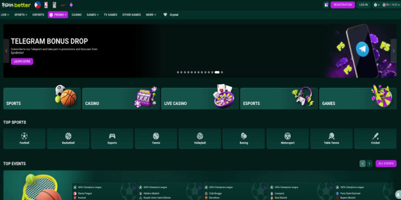 The screenshot of SpinBetter main page