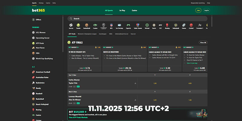 Screenshot of the bet365 sport page