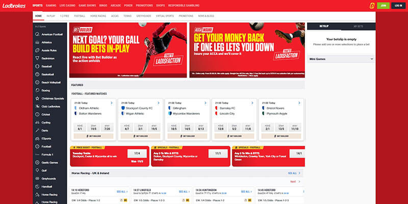 Screenshot of the Ladbrokes sport page
