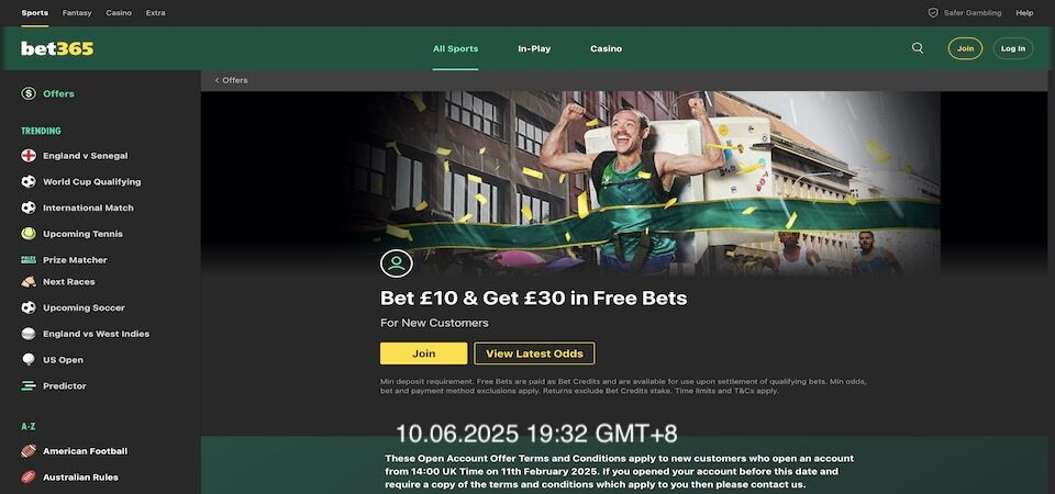 Image of promo page at bet365
