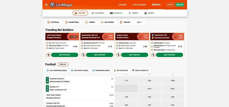 Image of main page at Leovegas