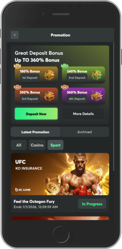 Mobile screenshot of the BC.Game bonuses