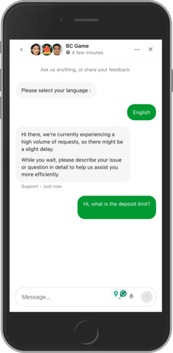 Mobile screenshot of the BC.Game live chat 2