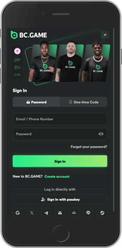Mobile screenshot of the BC.Game loggin 1 