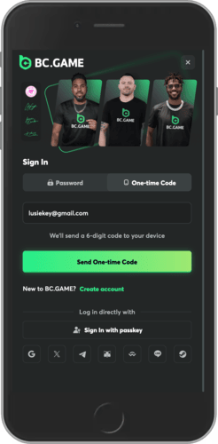 Mobile screenshot of the BC.Game loggin 2