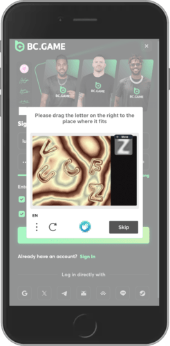 Mobile screenshot of the BC.Game registration page 2