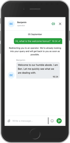 Mobile screenshot of the BeatBet live chat