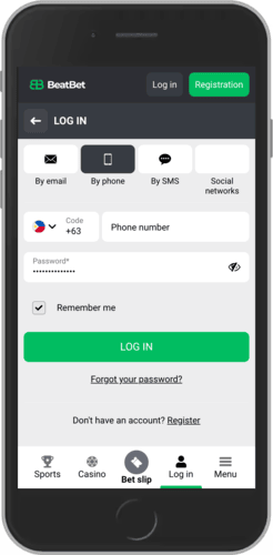 Mobile screenshot of the BeatBet login
