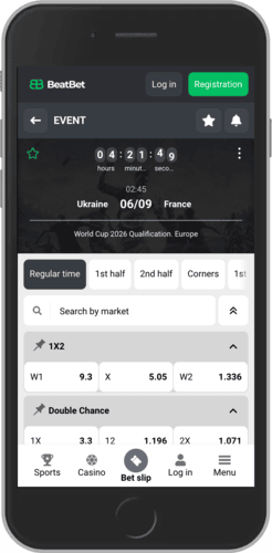 Mobile screenshot of the BeatBet sport page