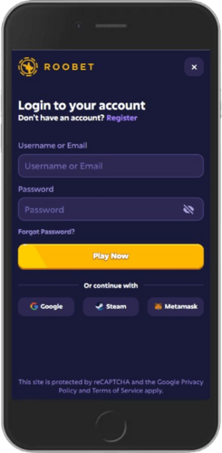 Mobile screenshot of the Roobet login page 1