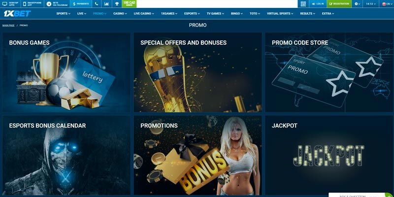 1xBet promo page