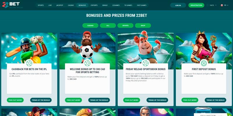 bookmaker 22bet - promo page