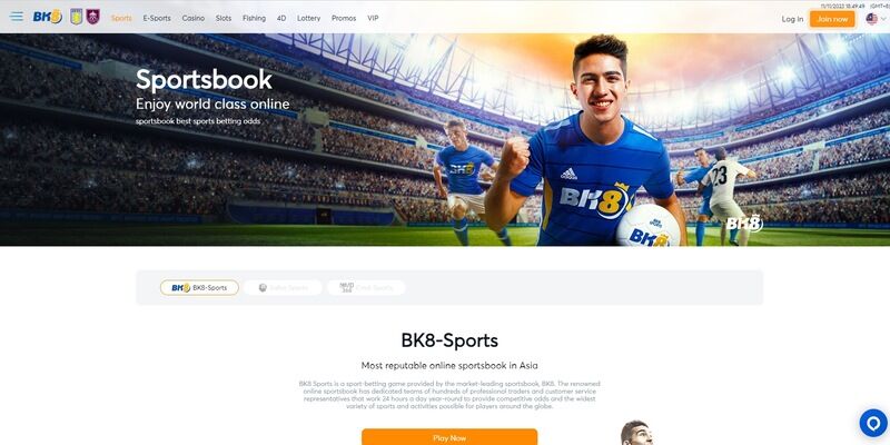 Screenshot of the sports page of the bookmaker BK8