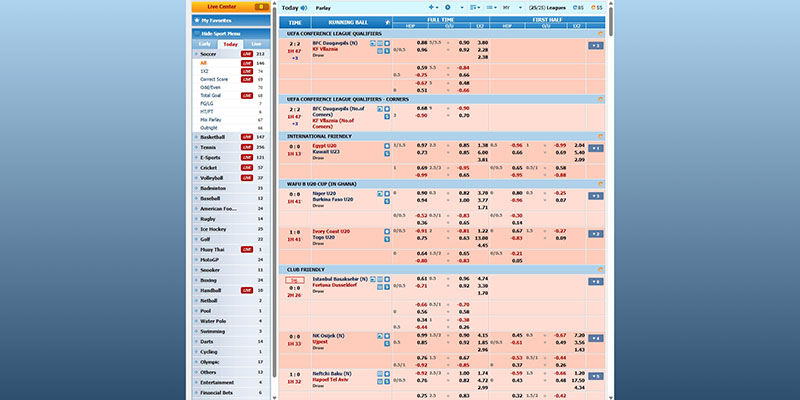 Screenshot of the BK8 sport page
