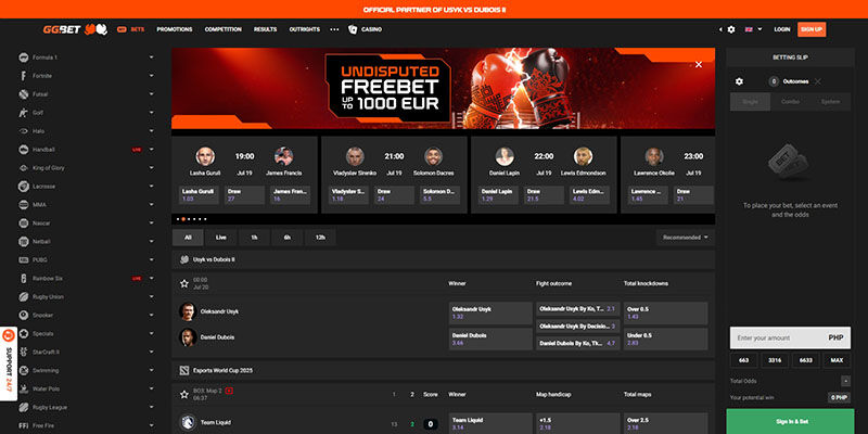 Screenshot of the GGBet main page