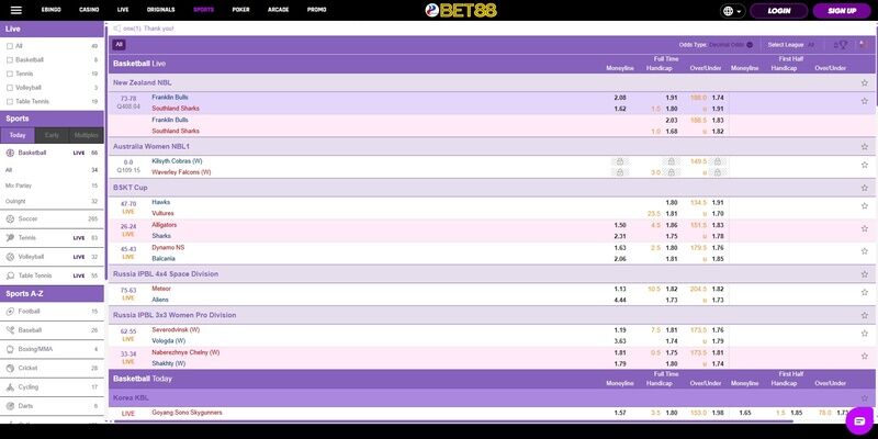 Screenshot of sports page at 