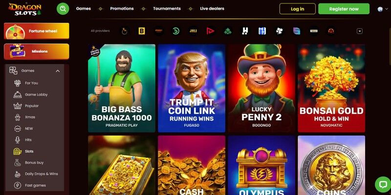 Screenshot of the DragonSlots casino page