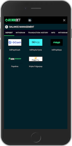 Mobile screenshot of Almabet deposit options