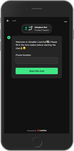 Mobile screenshot of Almabet support chat