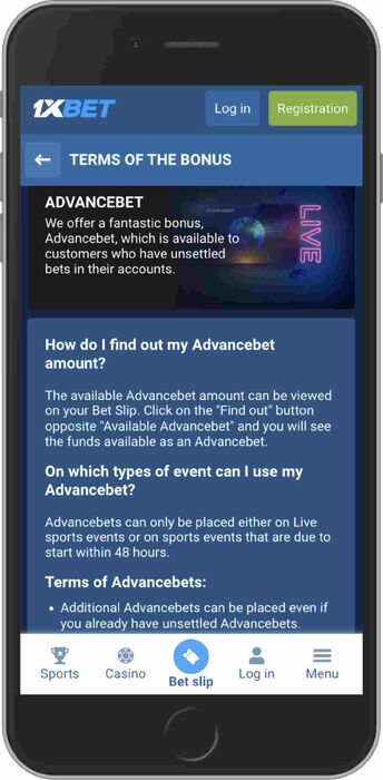 Screenshot of bonus page - Advancebet