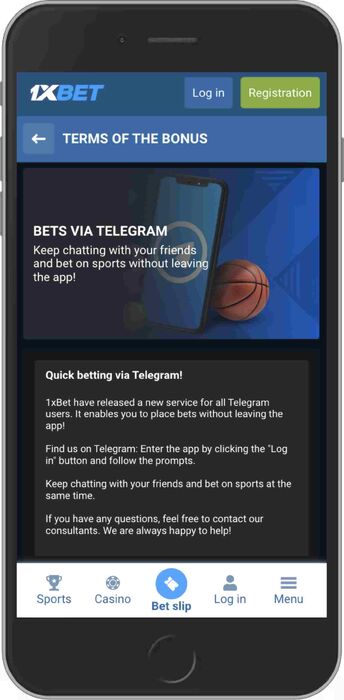 Screenshot of bonus page - Bets via Telegram