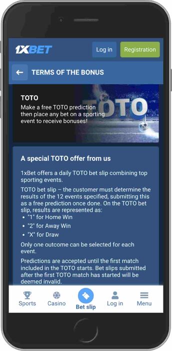 Screenshot of bonus page - Special TOTO offer