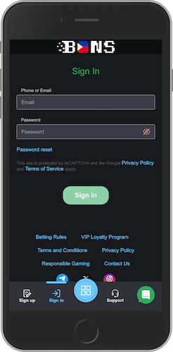 The screenshot of Bons login page