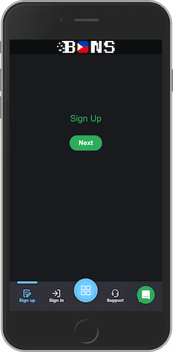 The screenshot of Bons sign up page