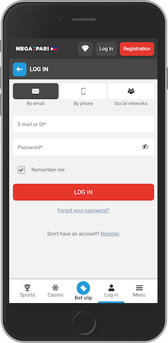 Mobile screenshot of Megapari login page