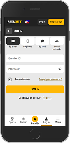 Mobile screenshot of the Melbet login page 1