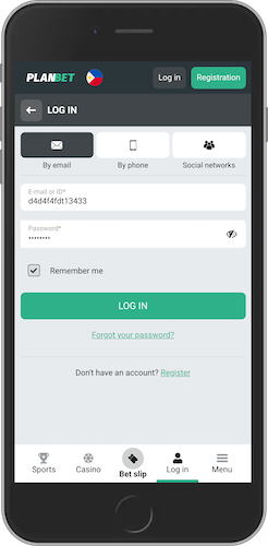 Mobile screenshot of Planbet login page