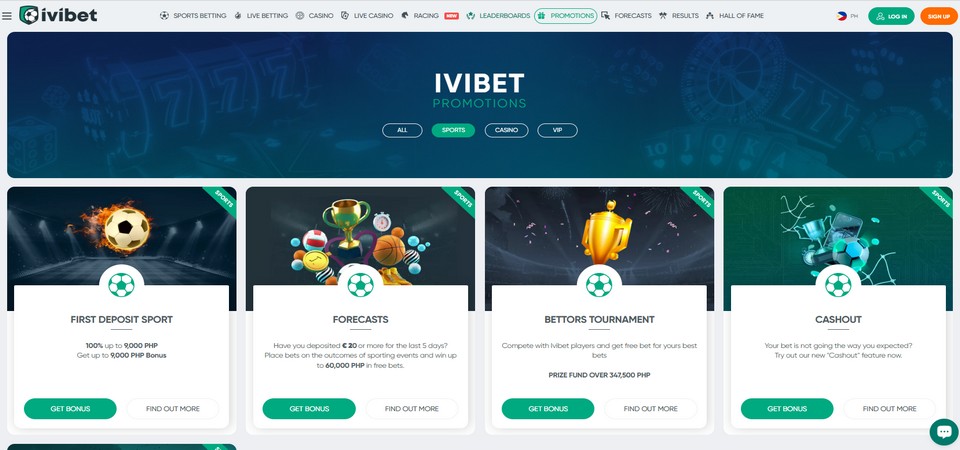 Screenshot of the Ivibet promotions page