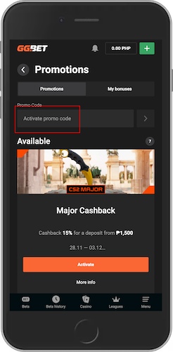Mobile screenshot how to claim the GGBet promo codes 2