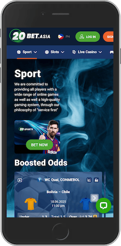 Mobile screenshot of 20bet sports page