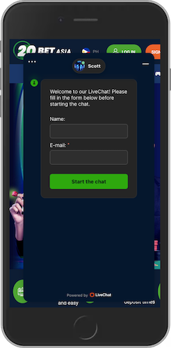 Mobile screenshot of 20bet support