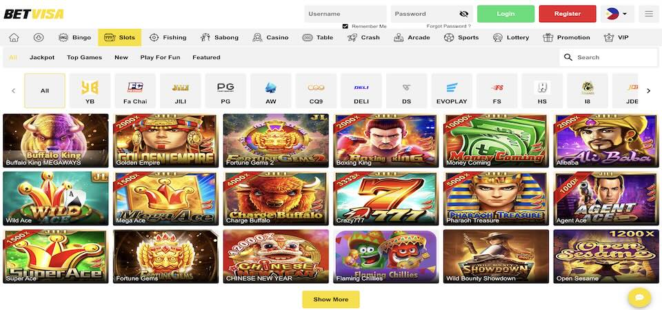 Screenshot of the Betvisa casino page