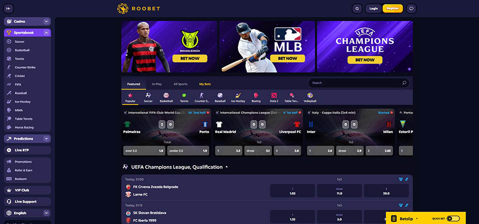 Screenshot of the Roobet sport page