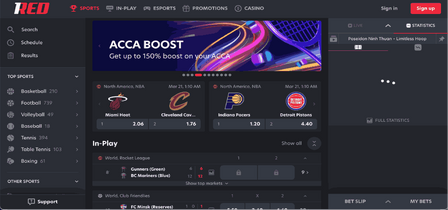 Screenshot of the 1Red live sport page
